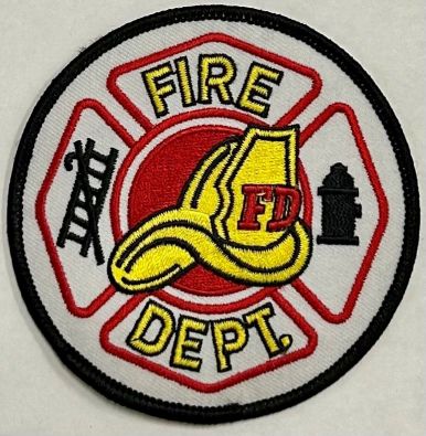 FIRE DEPT. MALTESE CROSS WITH YELLOW HELMET CENTER SHOULDER PATCH.
